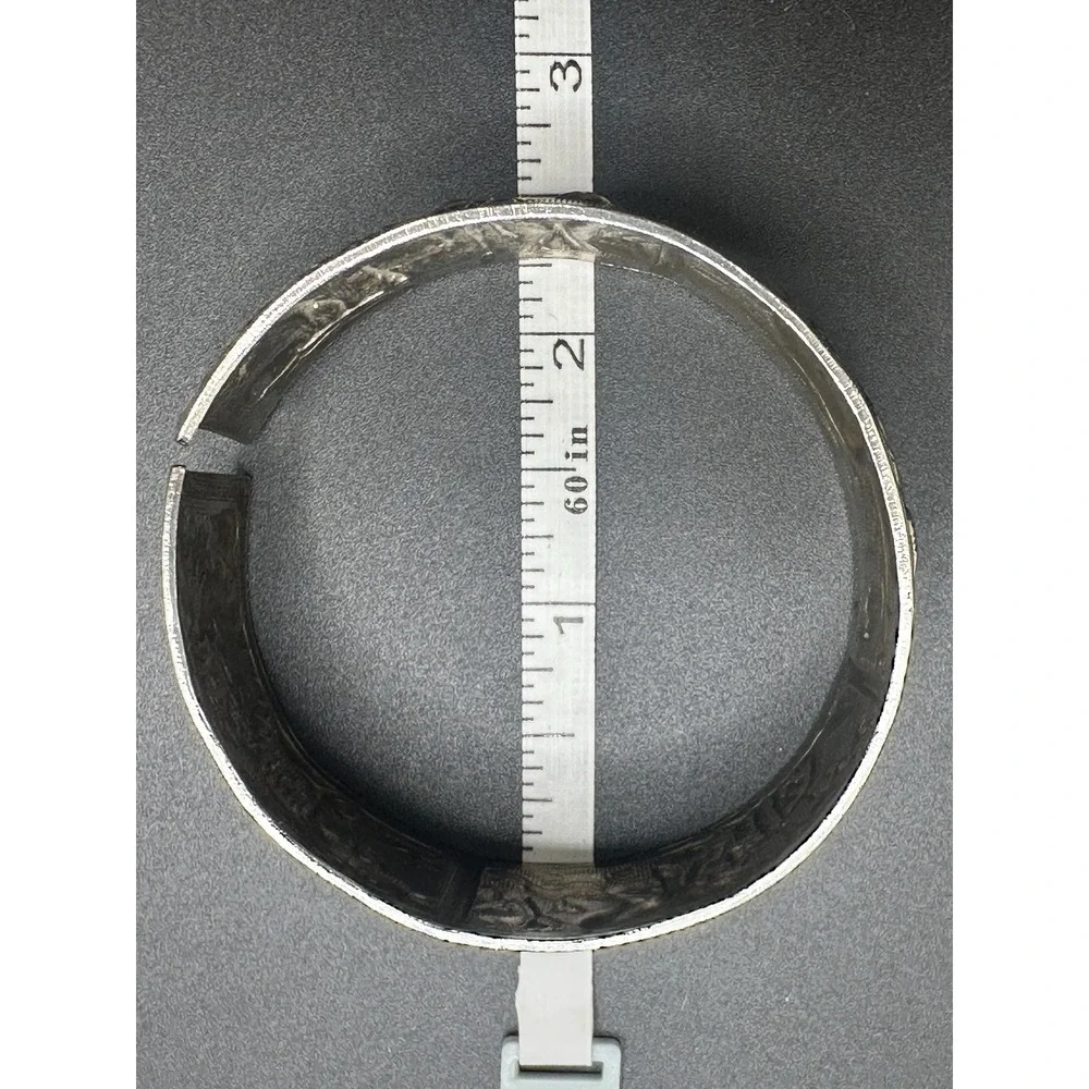 Antique Miao Silver Cuff Bracelet Late 1800s Handmade Talisman Of Eternal Love